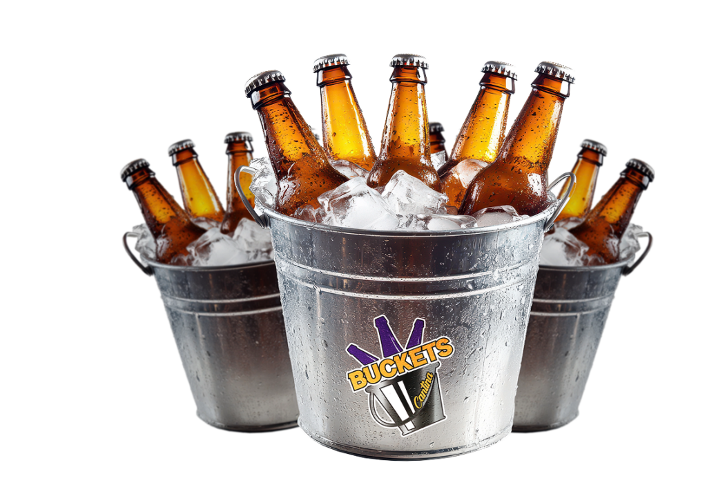 three buckets full of beer on ice